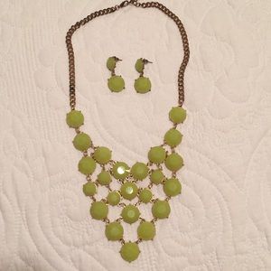 Lime green necklace and earring set